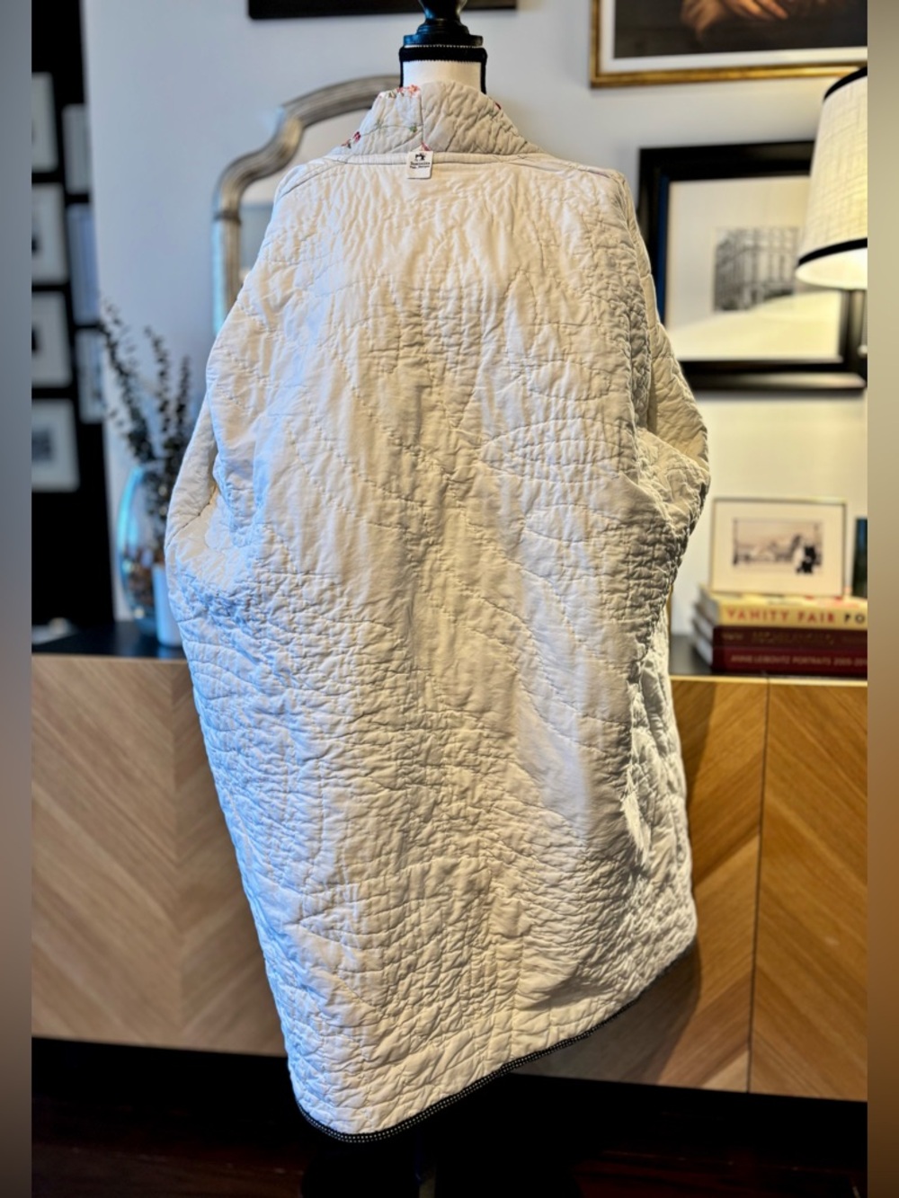 💗SOLD💗 HANDMADE Quilted Floral and Patchwork Long Coat in Cream and Pink O/S - Picture 14 of 16